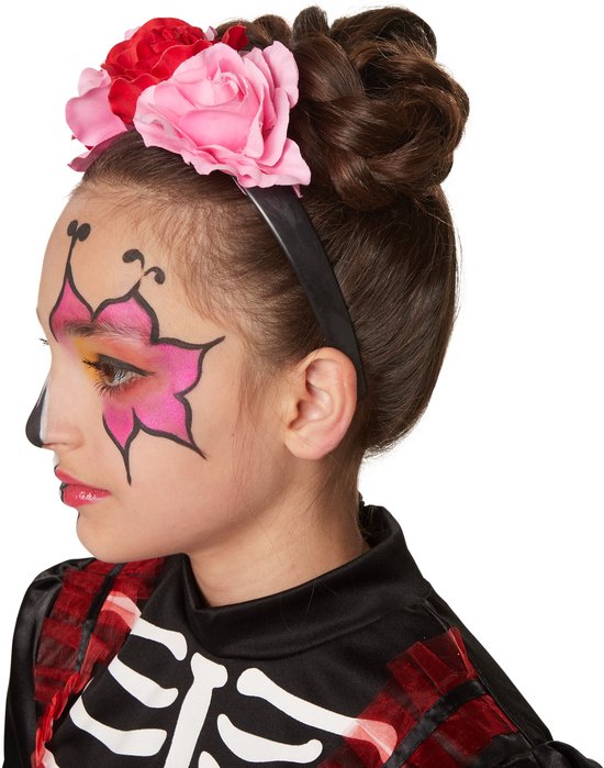 Dressforfun Griezelige skeletdame 104 (3-4j) - verkleedkleding kostuum halloween verkleden feestkleding carnavalskleding carnaval feestkledij partykleding - 301985