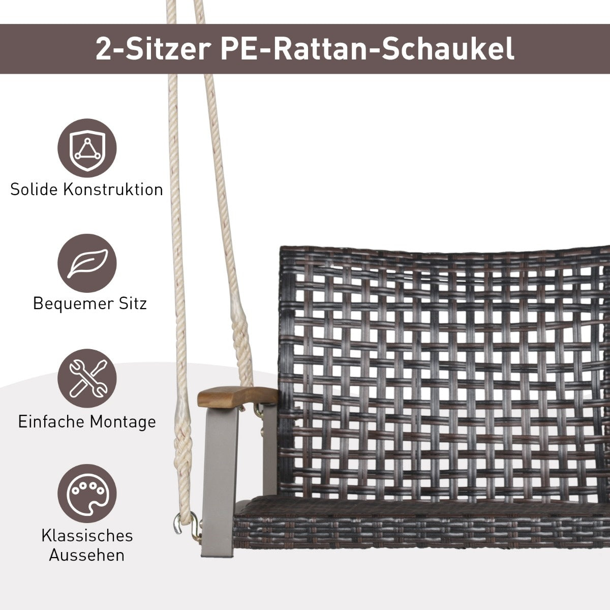 Coast Schommelbank voor Tuin en 2 Touwen - 131 x 68 x 54 cm