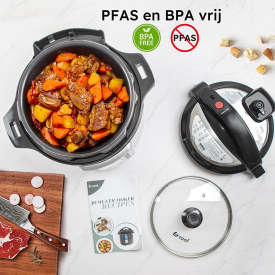 Multicooker - 11-Delige Set - 6L - 12 Automatische Programma's - Slowcooker, Rijstkoker, Stomer, Snelkookpan - Grijs - van Saaf