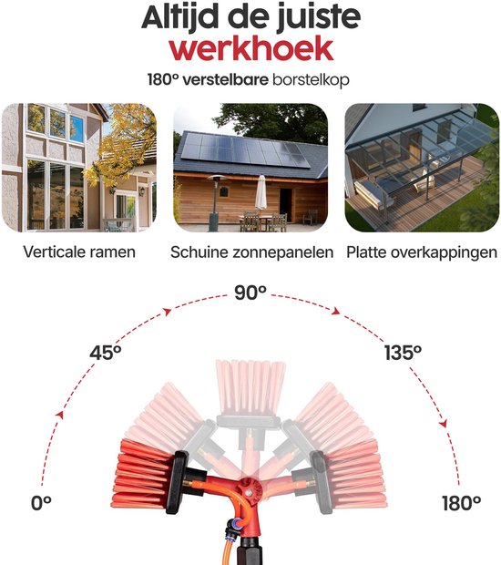 Infinity Goods Telescopische Wasborstel 7,5m - Ramenwasser - Raamtrekker - Zeepdispenser - Waterdoorvoer - Zwart/Rood