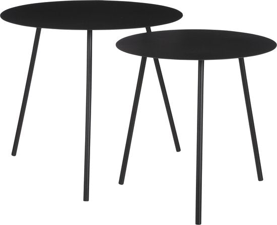 Mica Decorations Pontus Bijzettafel - Set van 2 - H45 x Ø55 cm - Metaal - Zwart