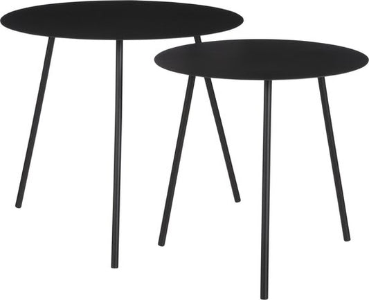 Mica Decorations Pontus Bijzettafel - Set van 2 - H45 x Ø55 cm - Metaal - Zwart