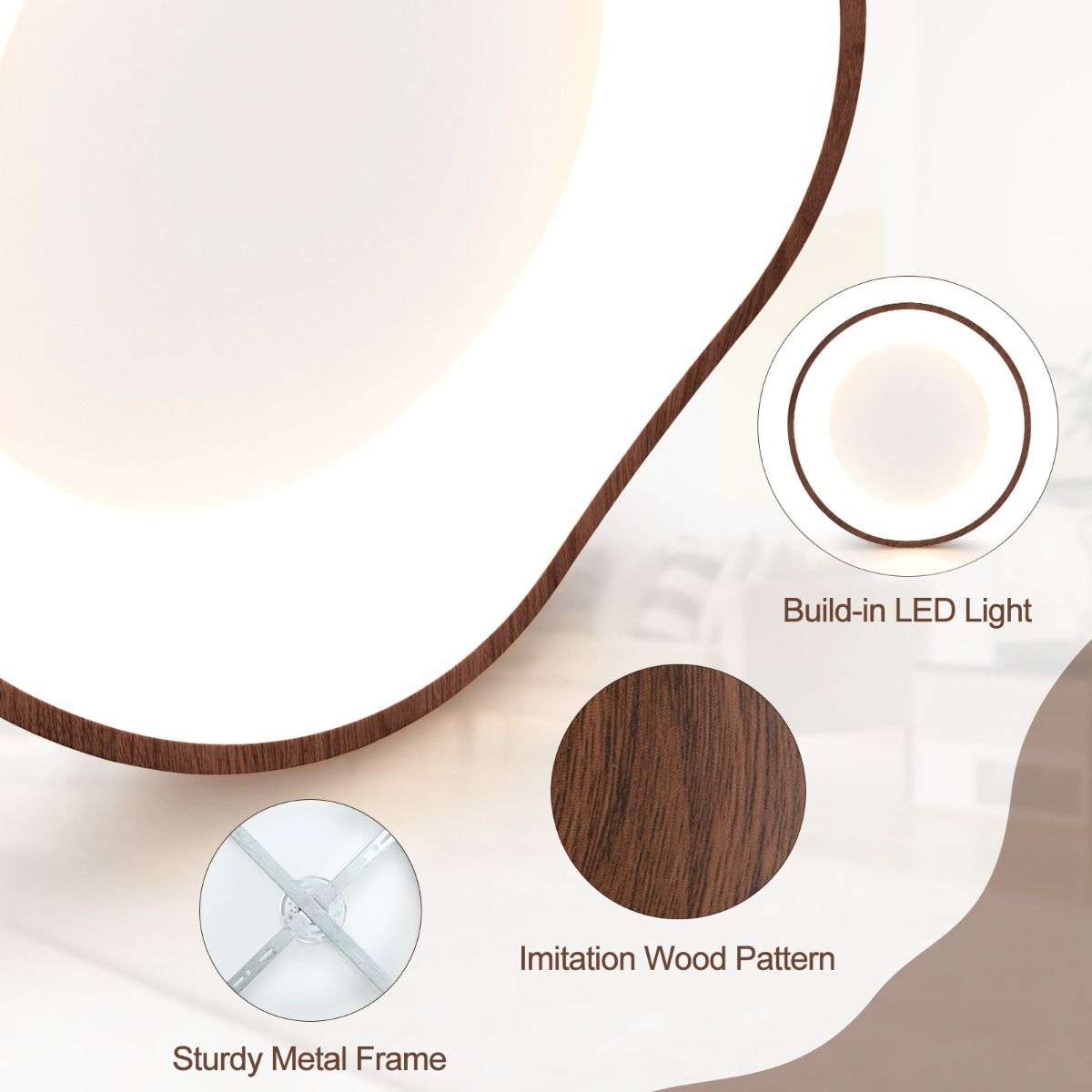 Coast LED plafondlamp - modern design - imitatie hout - warm wit licht 24 W - 41,5 x 41,5 x 10 cm - bruin