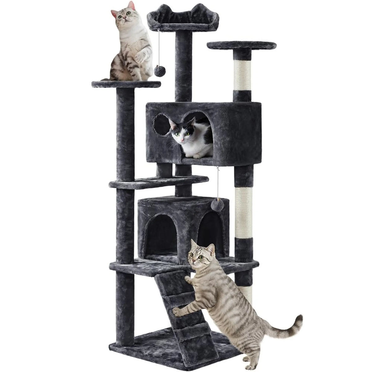 Yaheetech Krabpaal met 2 Grotten - 158 cm hoog - 49 x 49 cm - Zwart