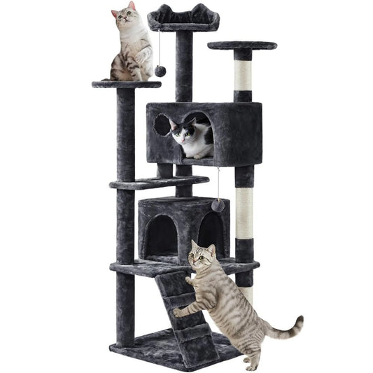 Yaheetech Krabpaal met 2 Grotten - 158 cm hoog - 49 x 49 cm - Zwart