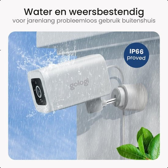 Gologi Premium Outdoorcamera - Buitencamera met Nachtzicht - Beveiligingscamera - Security Camera - 4MP - IP Camera - Geluid en Bewegingsdetectie - Met Kabel - Met Wifi en App - Wit