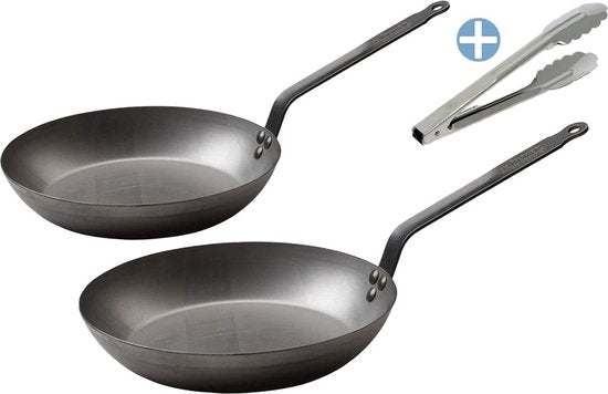 De Buyer Acier Koekenpannen set 24 cm & 28 cm - 2mm dik - plaatstaal pannen - voordeelset