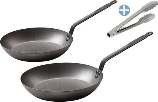 De Buyer Acier Koekenpannen set 24 cm & 28 cm - 2mm dik - plaatstaal pannen - voordeelset