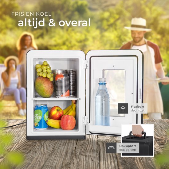 tectake® Mini-Autokoelkast - Draagbare minibar 14L - 2-in-1-functie: koelen en verwarmen - 5 tm 65 °C - Mini Koelkast - Elektrische Koelbox - 12v + 220/240v Aansluiting - Draagbare Campingkoelkast