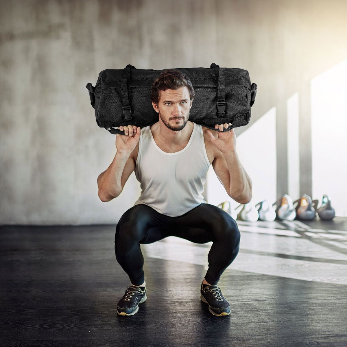 Coast Powerbag Trainingszandzak - verstelbaar gewicht - 6 handgrepen - zwart/geel