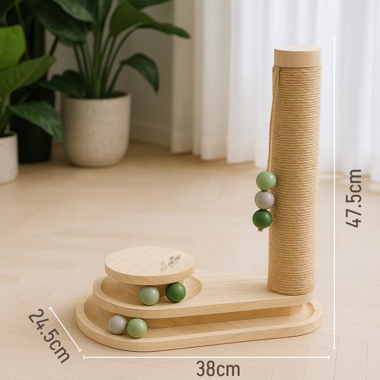 By Cee Cee Krabpaal - Krabpaal voor Katten - Katten Krabpaal - Houten Kattenspeelgoed - Ideaal Voor Meerdere Katten - 38x24.5x47.5cm - Noa