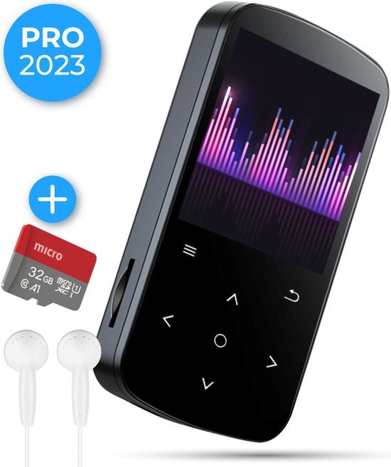 Nuvance - MP3 Speler met Touchscreen en Bluetooth - Incl. Oordopjes - met Clip - Voice Recorder Digitaal - met FM Radio - Zwart
