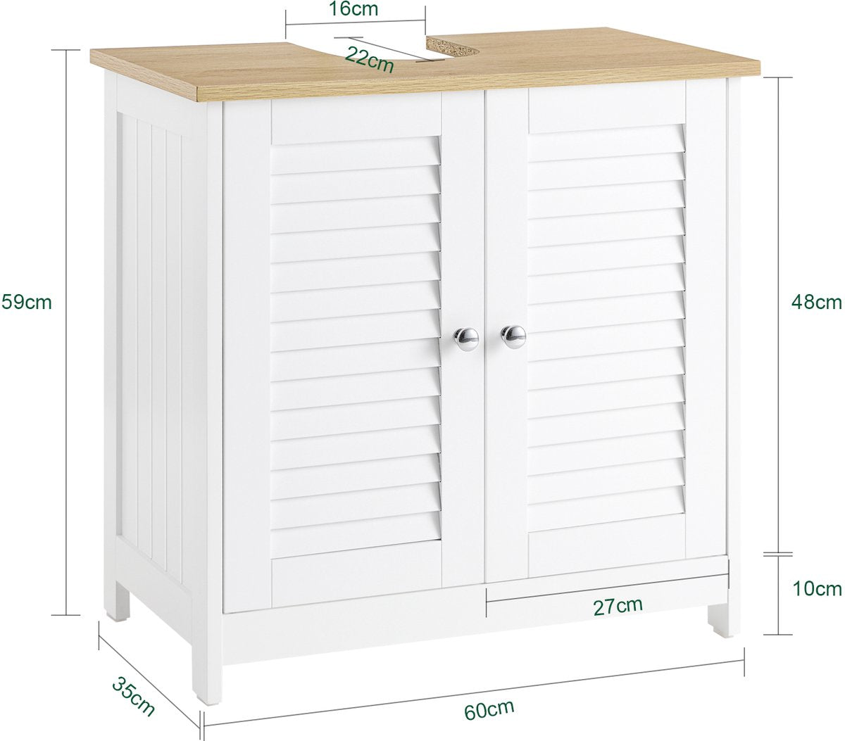 SoBuy Badkamermeubel FRG237-WN - Wastafelonderkast - Lamellendeur - 60 x 35 x 59 cm - Donkergrijs