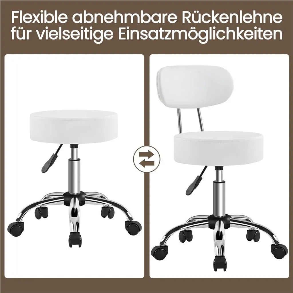 Yaheetech Make-up Kruk met 360° Draaibare Zitting en Wielen - Wit - 52 x 44,5 x 75,5-85 cm