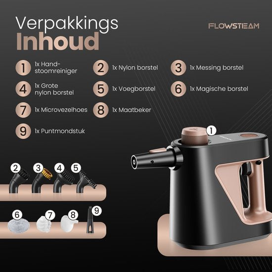 FLOWSTEAM® 7-in-1 Handstoomreiniger - Stoomreiniger – Tapijtreiniger – Vlekkenreiniger – Handstomer - 110° Stoom