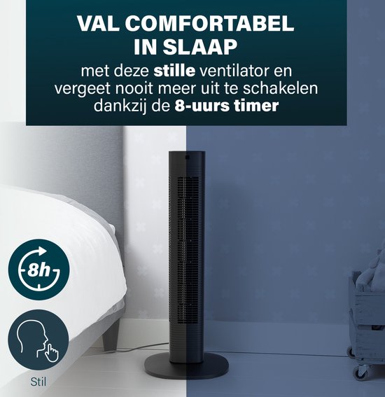 Slimme Torenventilator 80 cm – App & Afstandsbediening – Timerfunctie – Energiezuinig – Princess 358230 – Zwart