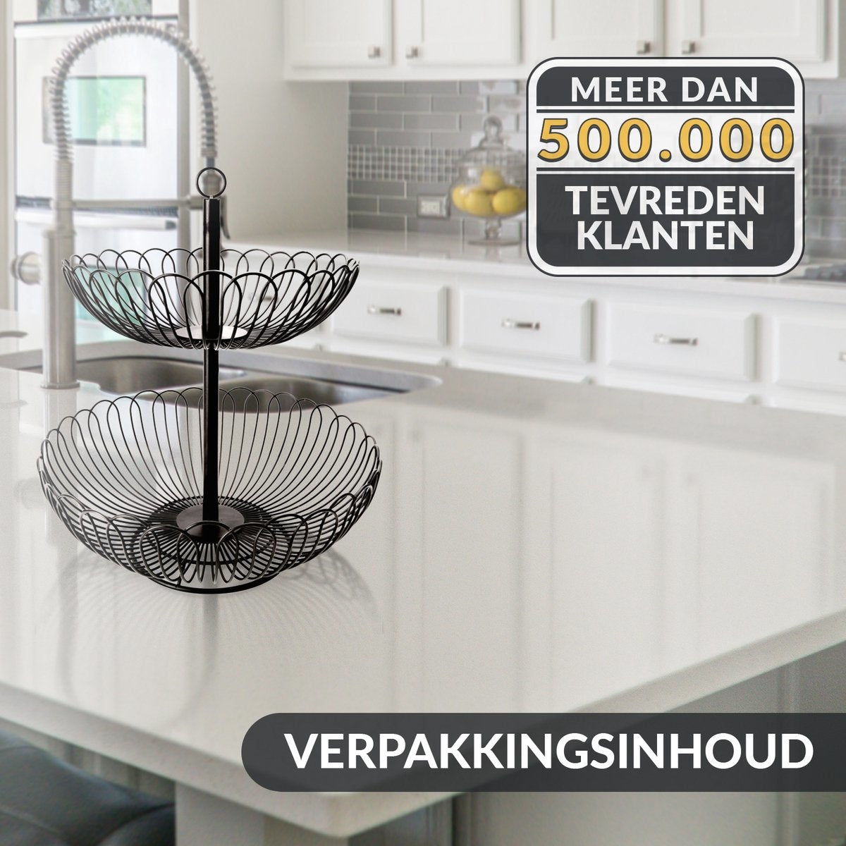 Chefarone Fruit Etagère - Fruitmand – Fruitschaal – Groentemand – Opberger – 2 Laags – Metaal - Zwart