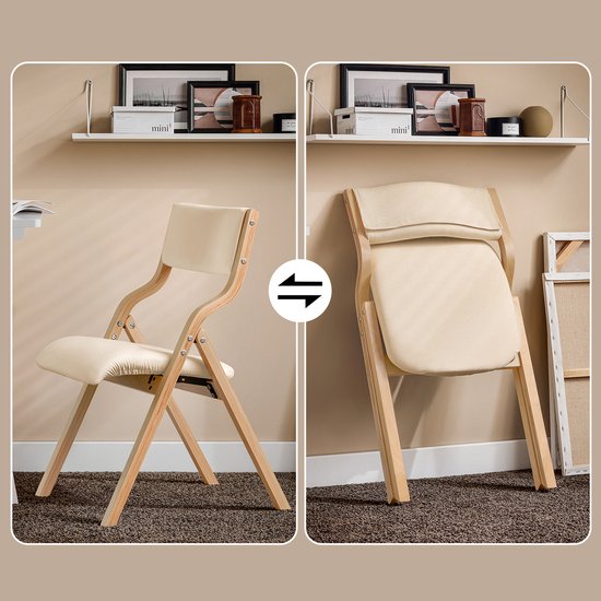 SoBuy Set van 2 Klapstoel, Bureaustoel met Gestoffeerd Zitkussen, Eetkamerstoel, Wit, 49x80x54cm, FST40-Wx2 - voor Eetkamer, Keuken, Woonkamer of Thuiswerkplek