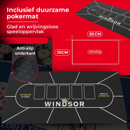 Windsor Pokerset - 500 Chips - PokerKleed - Blinds - Kaarten - Pokerchips - Poker Fiches