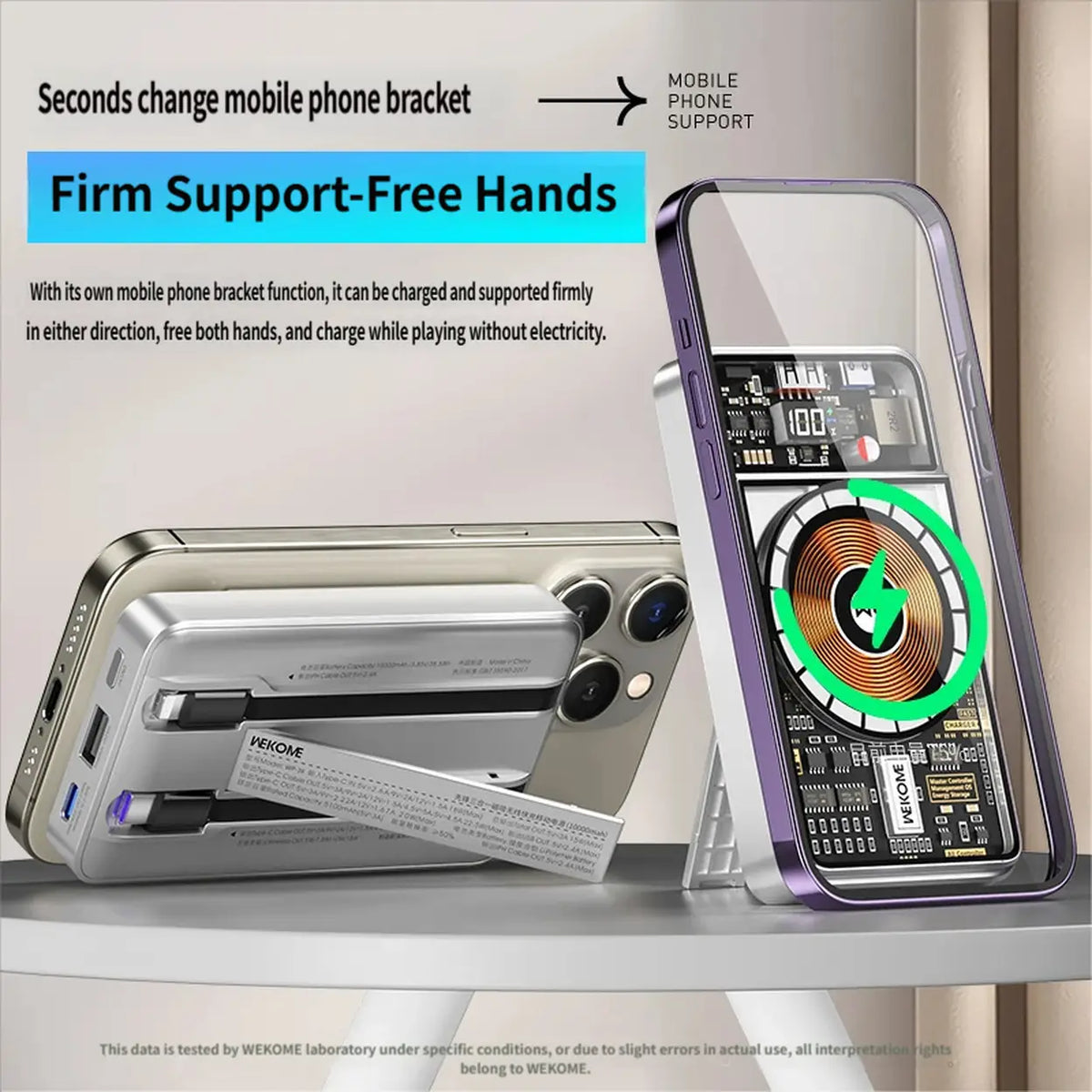 WEKOME Pioneer 10,000 mAh Magnetic Three-in-One Mobile Power Bank WP-38 Suitable for Apple, Huawei, Samsung, and Xiaomi Phones