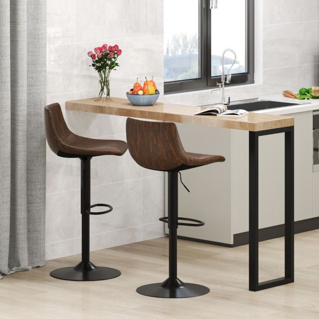 Set van 2 barkrukken rustiek bruin, verstelbaar 83-105 cm, 360° draaibaar met fluwelen kussens en metalen frame