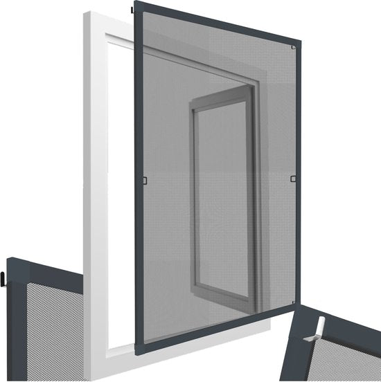 tectake® Inzethor - Raamhor - 130 x 150 cm - Voor Raamkozijnen, op maat verstelbaar zonder boren en schroeven - Muggengaas - Antraciet