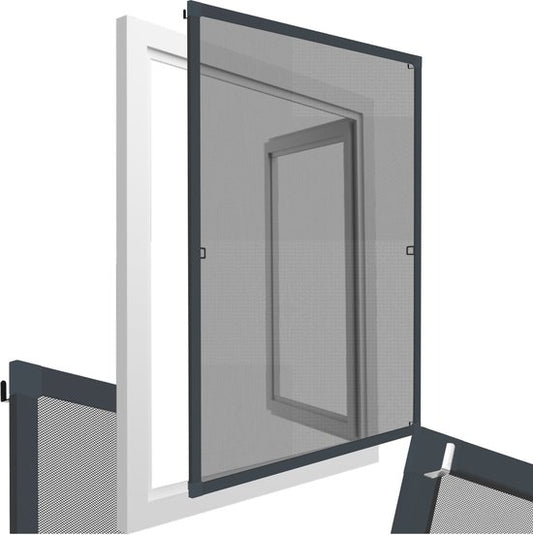 tectake® Inzethor - Raamhor - 130 x 150 cm - Voor Raamkozijnen, op maat verstelbaar zonder boren en schroeven - Muggengaas - Antraciet