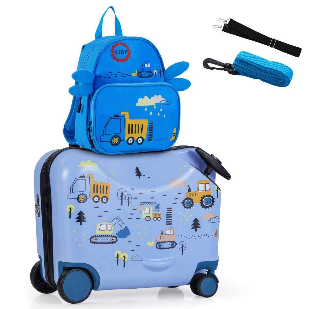 Coast Kinderkofferset - Zitkoffer en Rugzak - Multifunctioneel - Graafmachine Motief