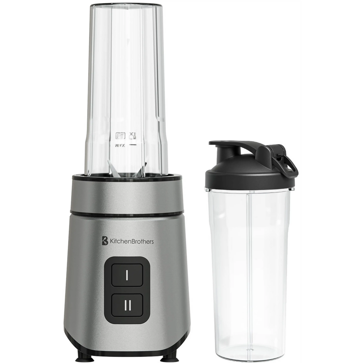KitchenBrothers Mini Blender To-Go met 2 Flessen van 600 ml - 550 W - 4 RVS Messen - Zwart
