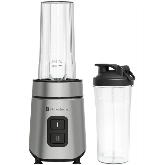 KitchenBrothers Mini Blender To-Go met 2 Flessen van 600 ml - 550 W - 4 RVS Messen - Zwart