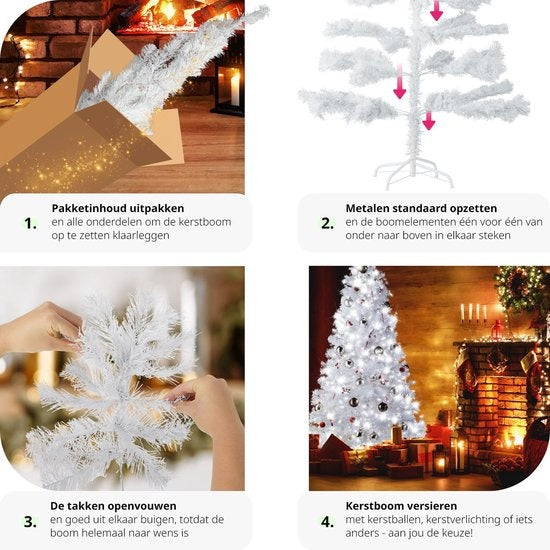 Tectake - witte Kunstkerstboom - 180 cm - incl. standaard - Kerstboom - Dennenboom - 533 punten - 402821