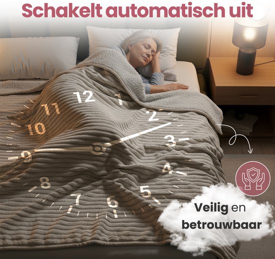STAUS&BACH Elektrische deken 3XL - 2 persoons bovendeken - Dubbelzijdig Fleece Sherpa Warmtedeken - Beige - 180x160 cm PowerNap