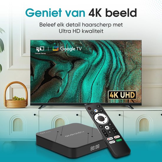 Tibagoods Mediaplayer - Android TV Box 4K HDR - Geschikt voor chromecast streaming - Mediabox - Tv Dongel - Streaming box met wifi - Creëer je SMART TV - Geschikt voor alle soorten streaming apps
