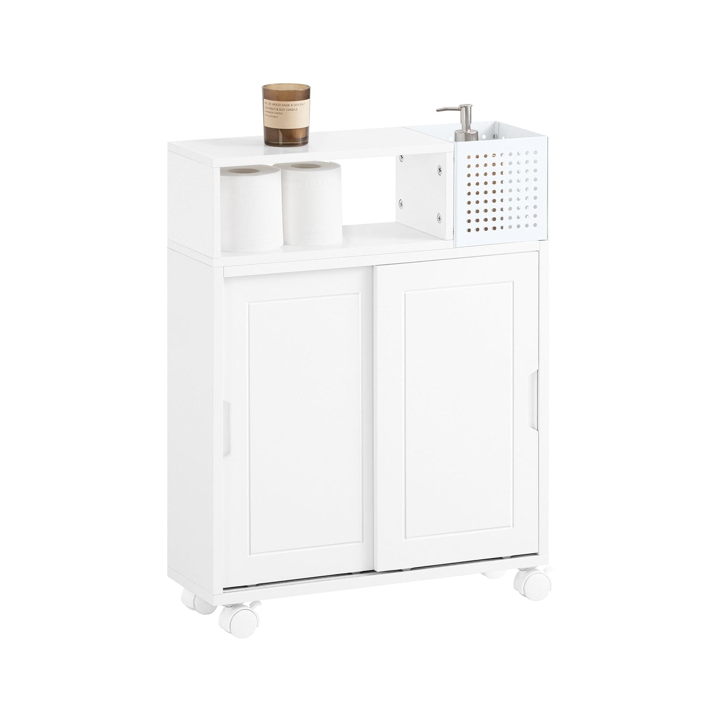 SoBuy Badkamerkast met Wielen - Smal - 69 x 52 x 17 cm - Wit