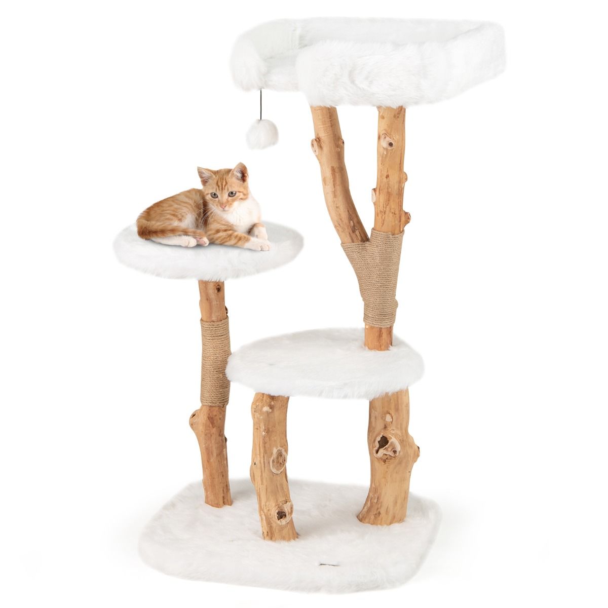 Coast Krabpaal voor katten - massief hout en jute - 4 niveaus - naturel en wit - 110 cm