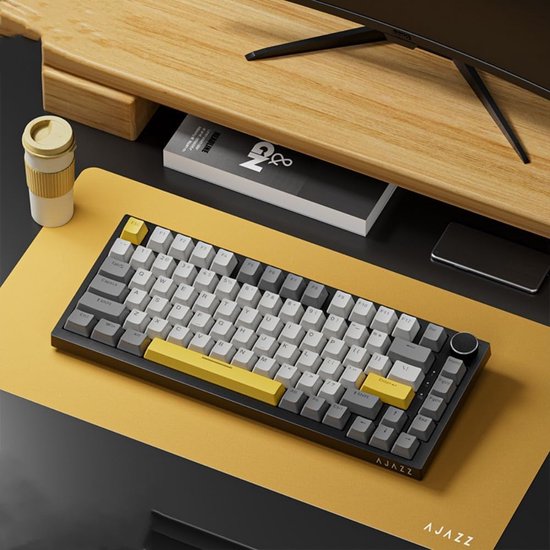 Ajazz AK820 - 75% Bedraad RGB Gaming Toetsenbord - Mechanisch - Gasket - Hot Swap - Volumeknop - QWERTY Toetsenborden- 82 Keys - Maanlicht geel