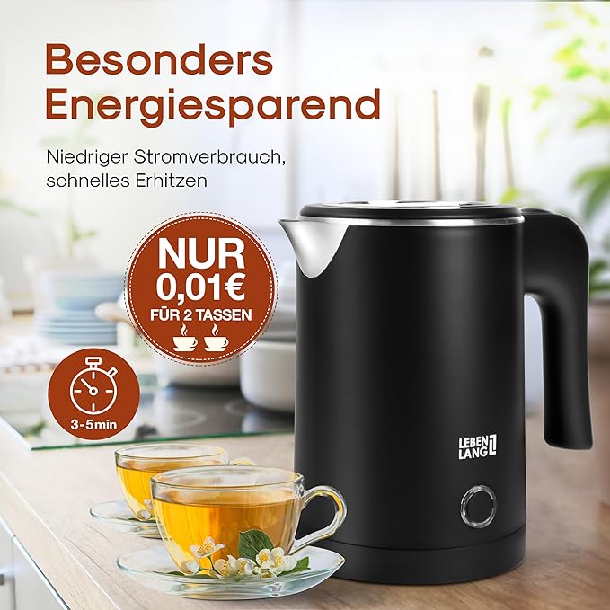 Lebenlang LBL2319 Waterkoker - 0.5L - RVS - BPA vrij - 600W - Zwart