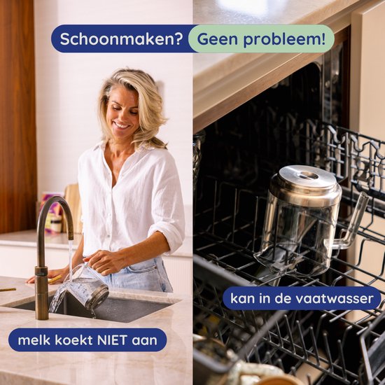 Safecourt Kitchen Glazen Melkopschuimer - Elektrische melkopschuimer - Glazen kan & PFAS-vrij - Vaatwasserbestendig - Beige