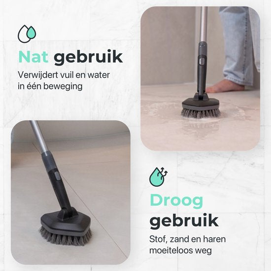 CLEANLY Schrobber met Steel 3 in 1 set - Schoonmaakborstel - Schuurborstel - Schrobber met Steel - Schrobborstel - Luiwagen - Verstelbaar 118-150cm - Zwart, Grijs