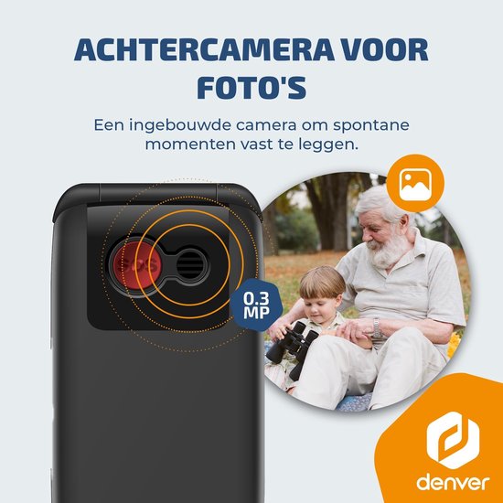 Denver Senioren Mobiele Telefoon 4G - Grote Toetsen - SOS knop - Smartphonevrij opgroeien - Oplaadstation - GSM - Bluetooth - FM Radio - Volledig NL en FR - Model 2026 - BAS24800L