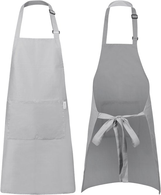Castagnola keukenschort - Water- en vuilafstotend - Professioneel Kookschort - BBQ Schort voor Dames en Heren - Unisex - Verstelbare Gesp - Extra Grote Vakken - Lichtgrijs