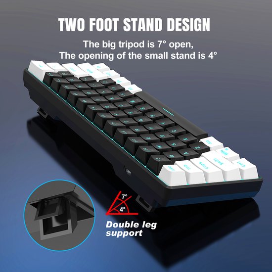 HXSJ V900 - Bedrade Gaming Toetsenbord - Mechanisch - RGB - Blue Switch - 61 Keys - QWERTY Toetsenborden - Zwart wit