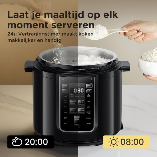 Midea Snelkookpan - Presure cooker - MY-CS6037WP - 13 programma' s - 6 L inhoud - 9 beveiligingslagen