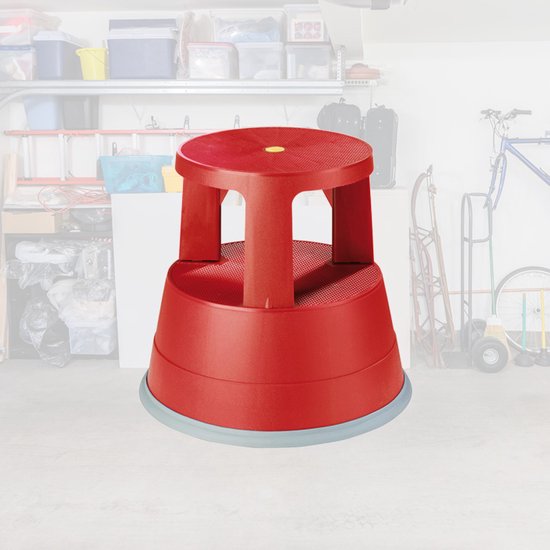 BRASQ Opstapkrukje Rood ST200 - Verrijdbaar - Draagvermogen 150 kg - Opstapkruk - Opstapje - Opstapkrukje volwassenen - Olifantenvoet