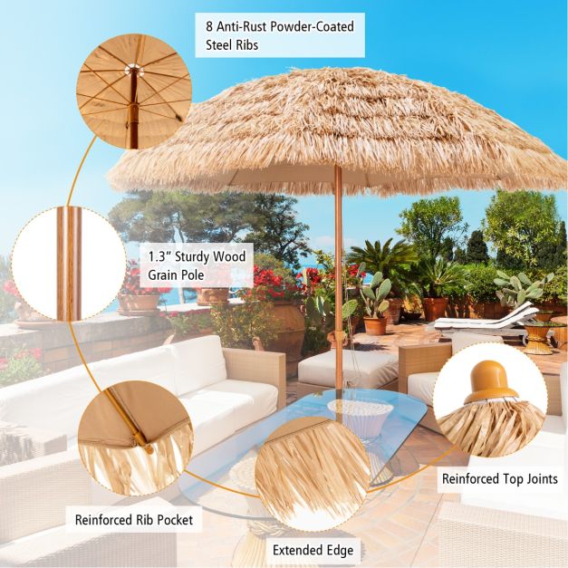 coast Hawaiiaanse Stijl Stroparasol Ø205 cm – Natuurlijk Design met 8 Metalen Ribben