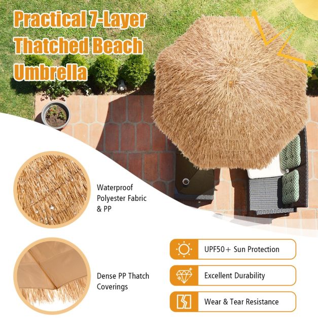 coast Hawaiiaanse Stijl Stroparasol Ø205 cm – Natuurlijk Design met 8 Metalen Ribben