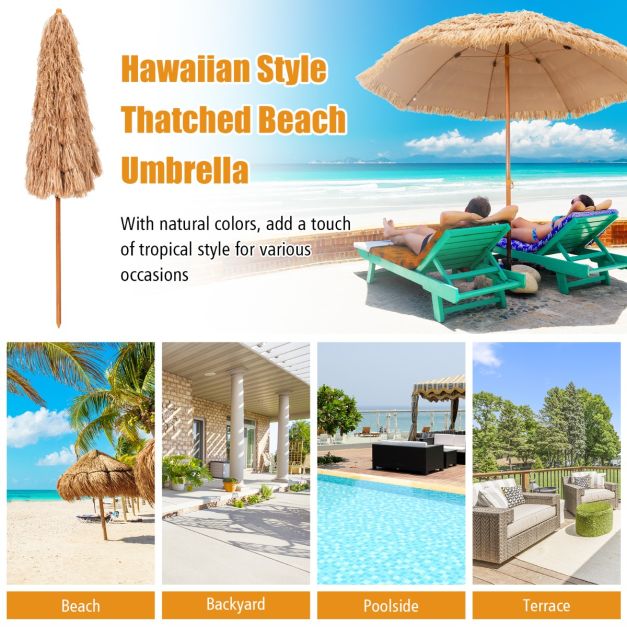 coast Hawaiiaanse Stijl Stroparasol Ø205 cm – Natuurlijk Design met 8 Metalen Ribben