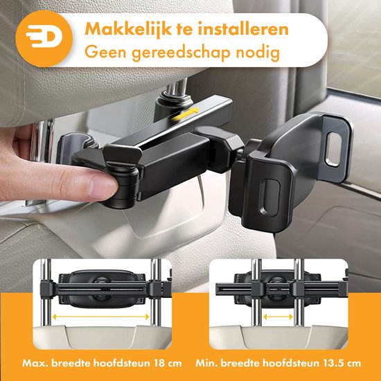 Tablet Houder Auto - Hoofdsteun - 360 Graden Draaibaar - Geschikt voor Tablet, Telefoon en meer