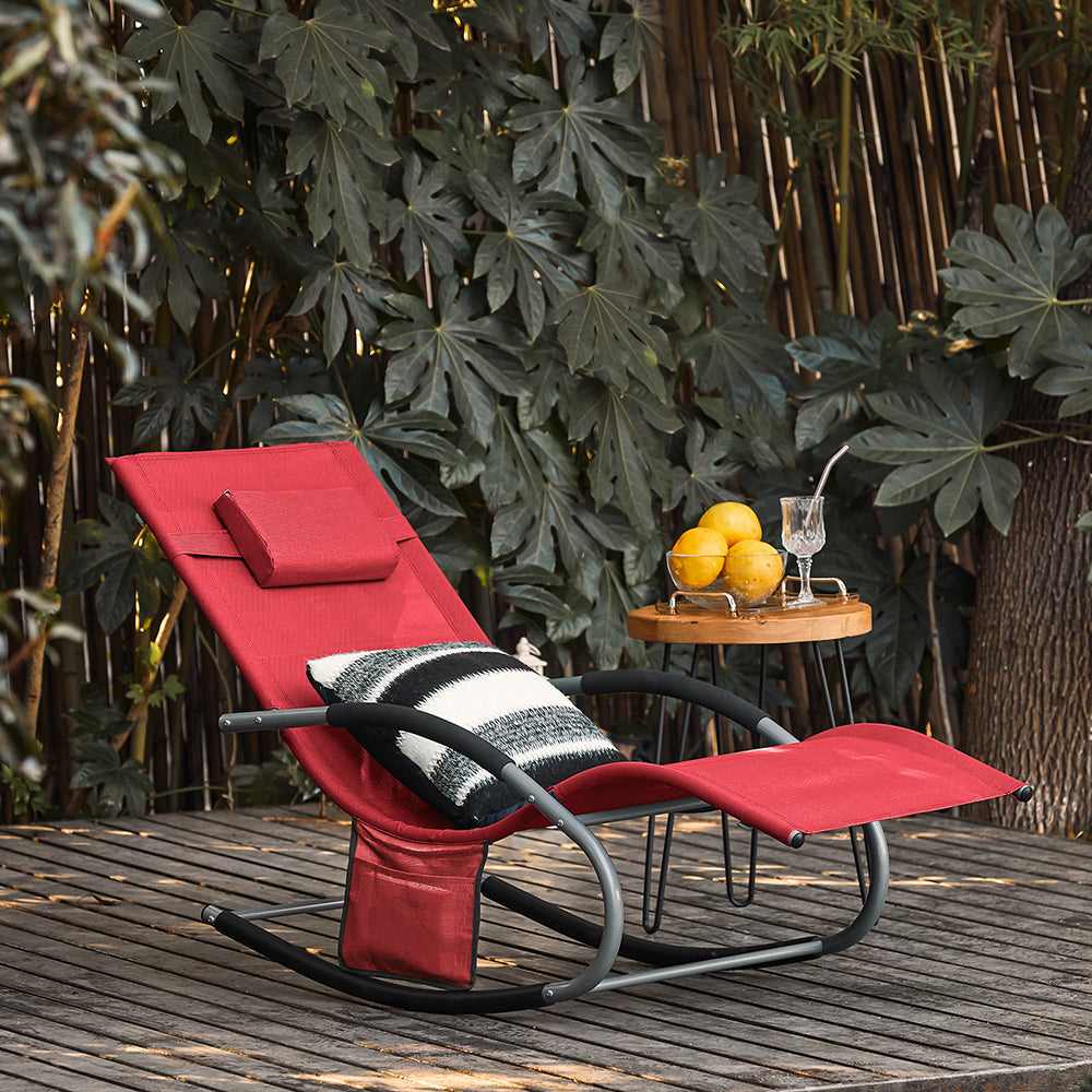 SoBuy OGS28-Rx2 Ligstoelen Set van 2 – Rood – 143x57x85 cm – Ergonomische Schommelstoelen met Hoofdsteun en Zijvak