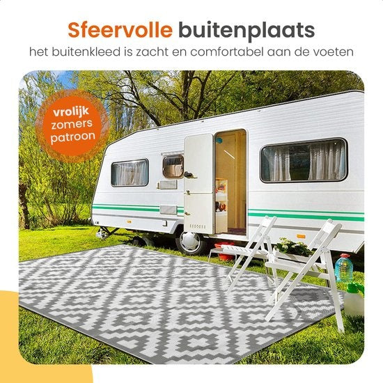 Goliving Buitenkleed Summer Diamond – Tuintapijt – Buitentapijt – Vloerkleed – Tuinkleed – Omkeerbaar – Incl. Draagtas – 183 x 290 cm – Grijs/Wit